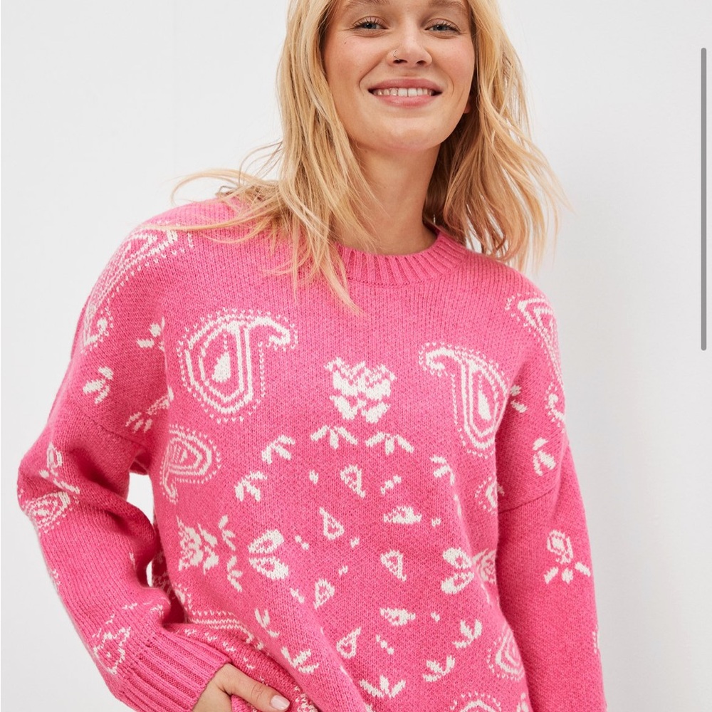 AE Pink Oversized Bandana Crewneck Sweater, Size S